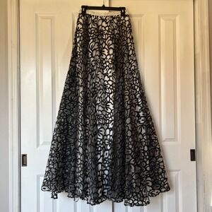 SHAIL K Black White Floral Lace Overlay Pearl Waist Formal Maxi Skirt Size 8